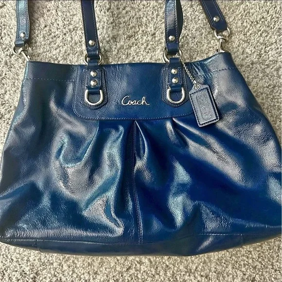 Coach Ashley Patent Leather Dark Blue Large Satchel/Shoulder Handbag, F15516