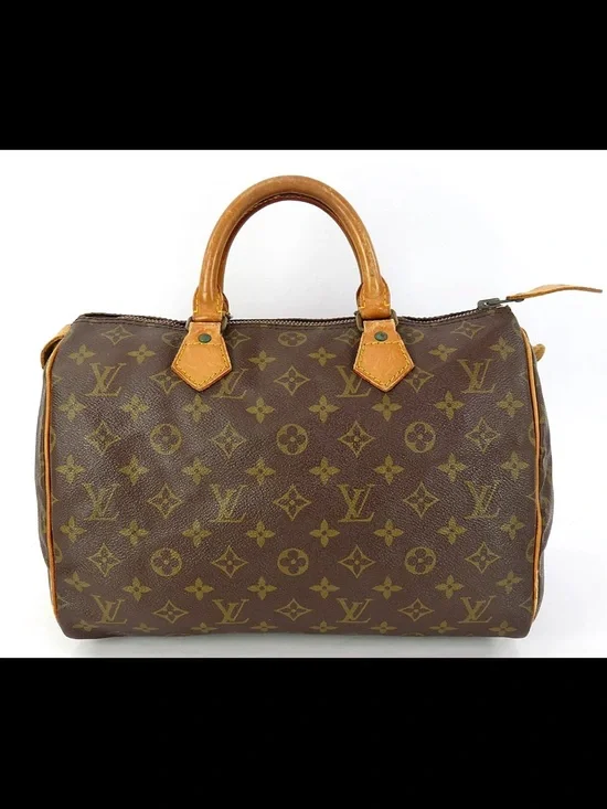 Louis Vuitton Brown Monogram Canvas Satchel with Tan Leather Trim