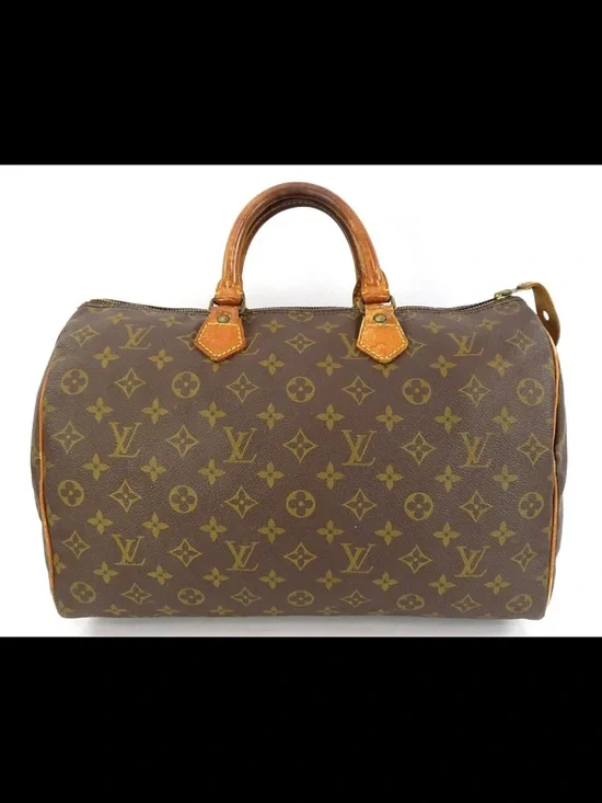 Louis Vuitton Brown Monogram Canvas Satchel with Tan Leather Trim