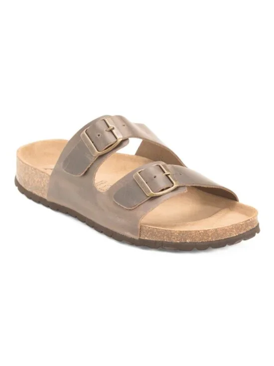 AUTENTI Men's Made In Spain Leather 2 Band Sandals