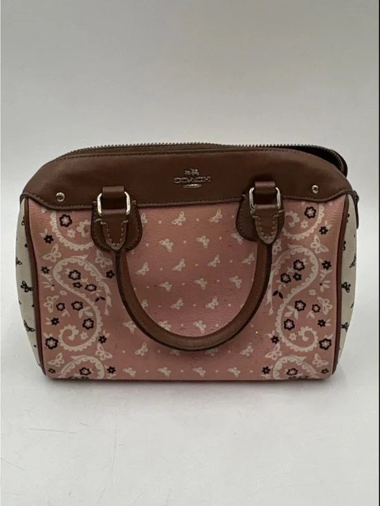 Coach Pink Paisley Mini Satchel with Brown Trim