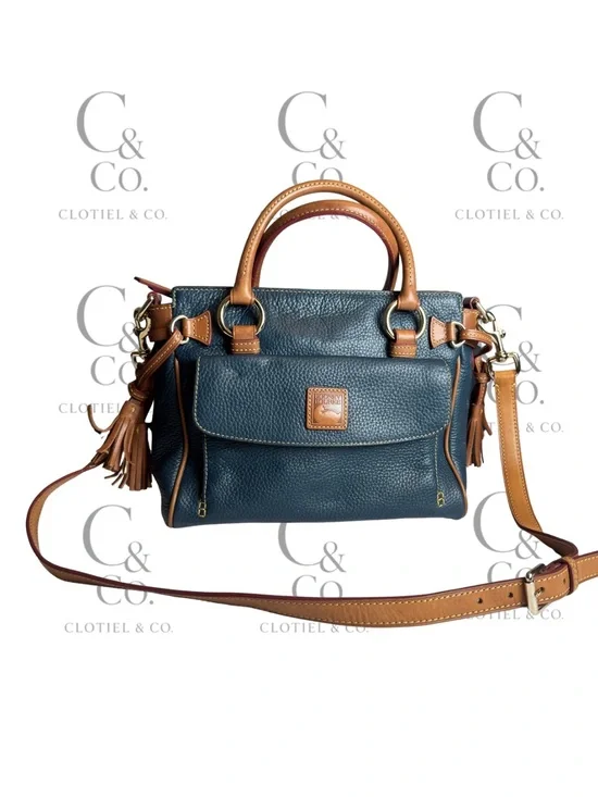 Dooney & Bourke Pebble Grain Medium Pocket Satchel Navy Leather Crossbody Purse