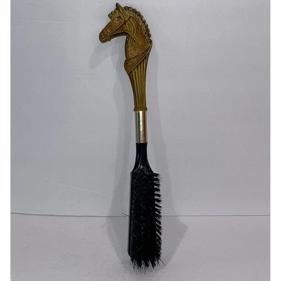 Vintage 1960s Horse‎ Head Shoe Brush Gold Art Deco Clean Polish Equestrian