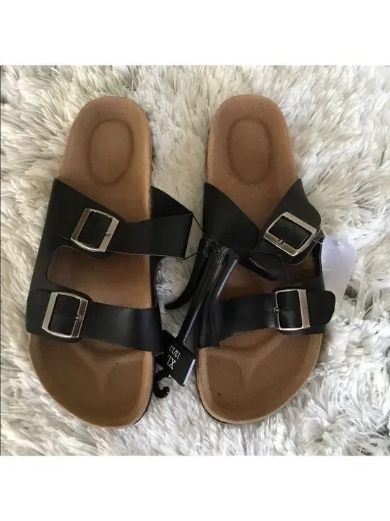Mens sandals size XL black straps double buckle