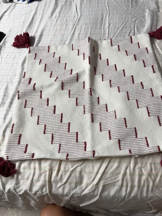 Blue Page pillow covers  with Burgundy Tassel Detail embroidered boho (2)