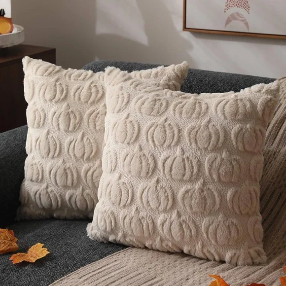 Cream Textured 18‎ x 18 Pumpkin Autumn Fall Thanksgiving Pillowcases Covers