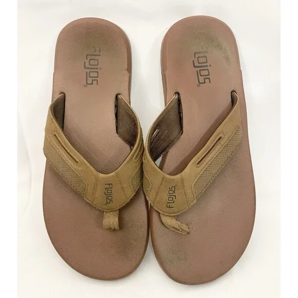 Men's Flojos Flip Flops Size 9 Brown Memory Foam Thongs Sandals Summer Shoes