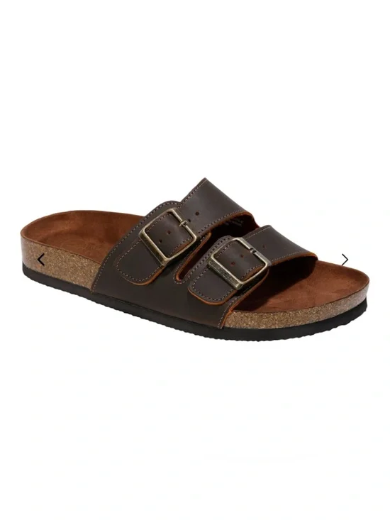 White Mountain Men’s Hampton  Brown Double-Buckle Slide Sandals Size 12 NWT