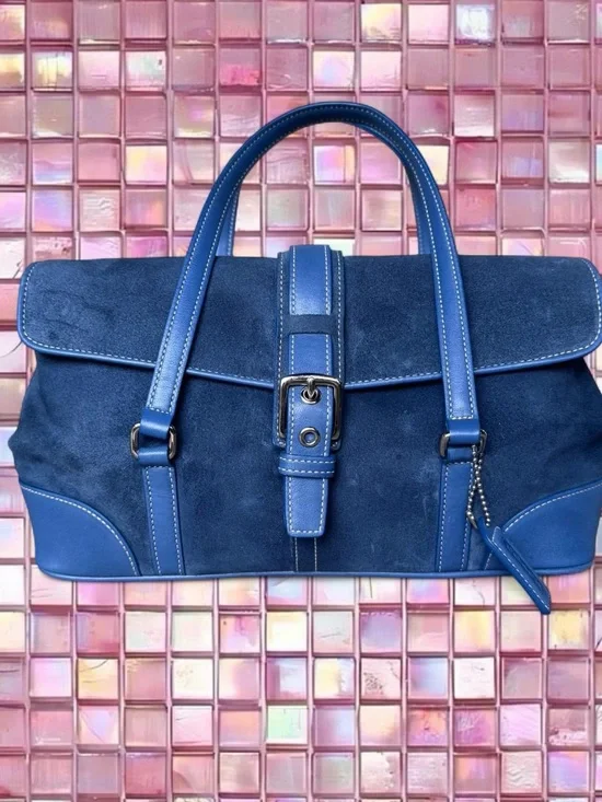 Classic Blue Suede Satchel Handbag