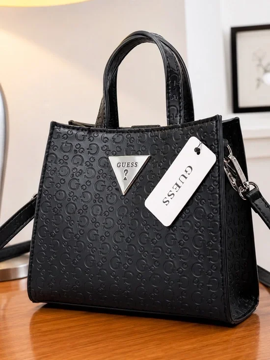 GUESS Black Embossed Logo Mini Satchel Crossbody Bag