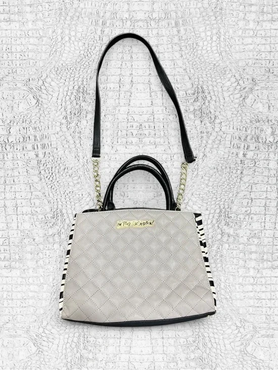 Betsey Johnson Quilted Satchel with Black Trim and Striped Sides