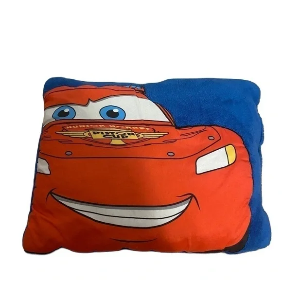 Disney Cars Lightning McQueen Plush Pillow Kids Room Bedding Blue Red