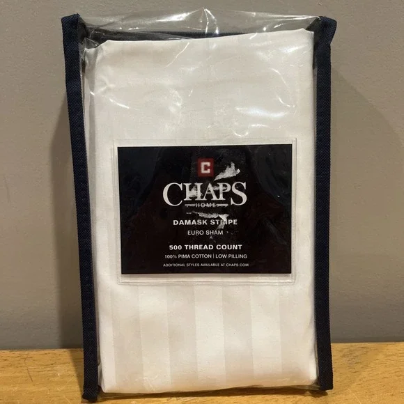 Chaps Damask Stripe 1 Euro Sham White 500 Thread 100% Pima Cotton 26 x‎ 26 New