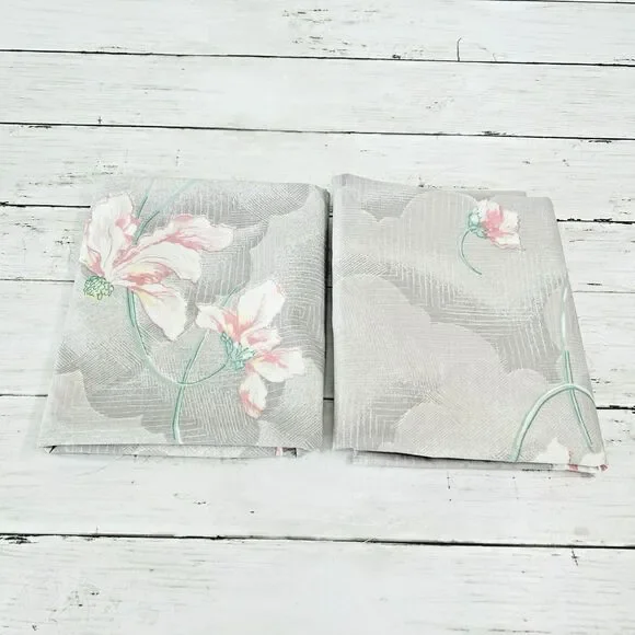 Vintage Floral Pillowcase 80s 90s Set 2 Pink Gray Iris Art Deco Cottage Abstract