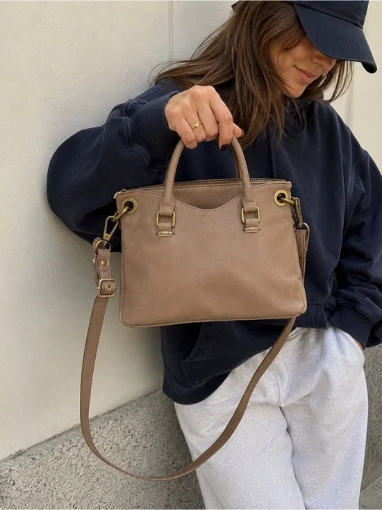 Joy Susan Taupe Convertible Satchel Crossbody Handbag | Quiet Luxury Minimalist