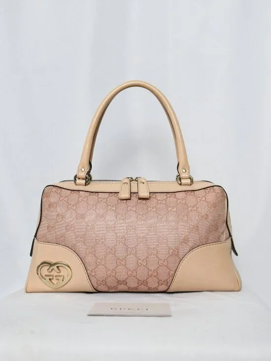 Gucci Lovely Heart pink glittery GG canvas boston bag
