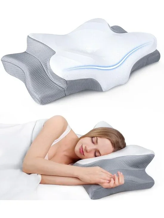 Cooling Ergonomic Memory Foam Pillow for Neck Support & Pain Relief - Adjustable