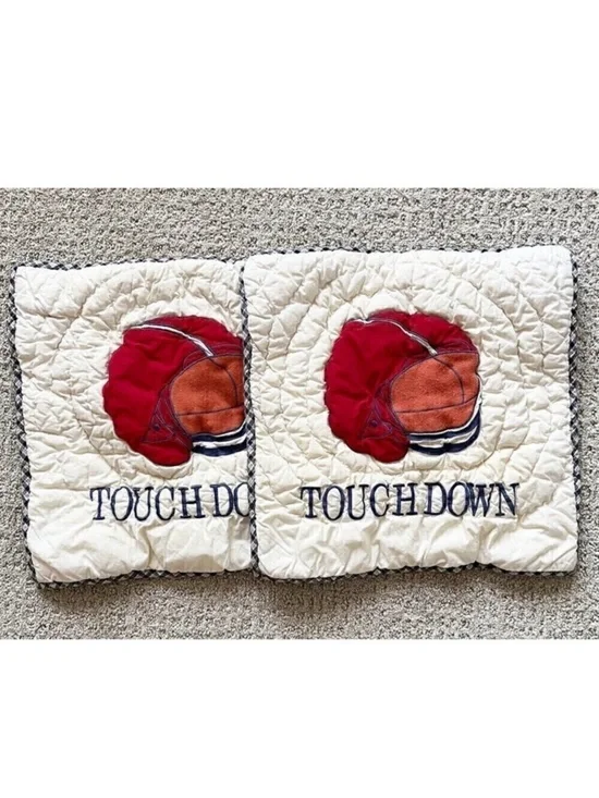 The Company Store Kids Football Pillow Shams Square Touchdown Blue Plaid 15