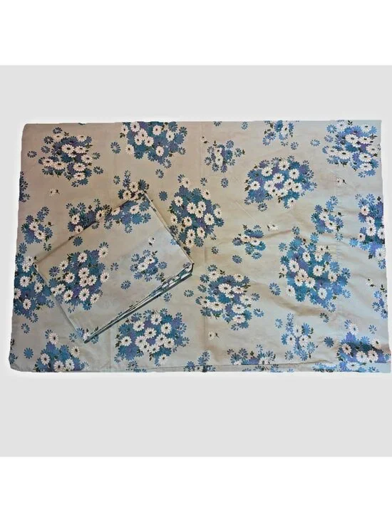 VTG Pacific Miracle Blue Floral Pillowcases Set Of 2 Standard Size Retro USA