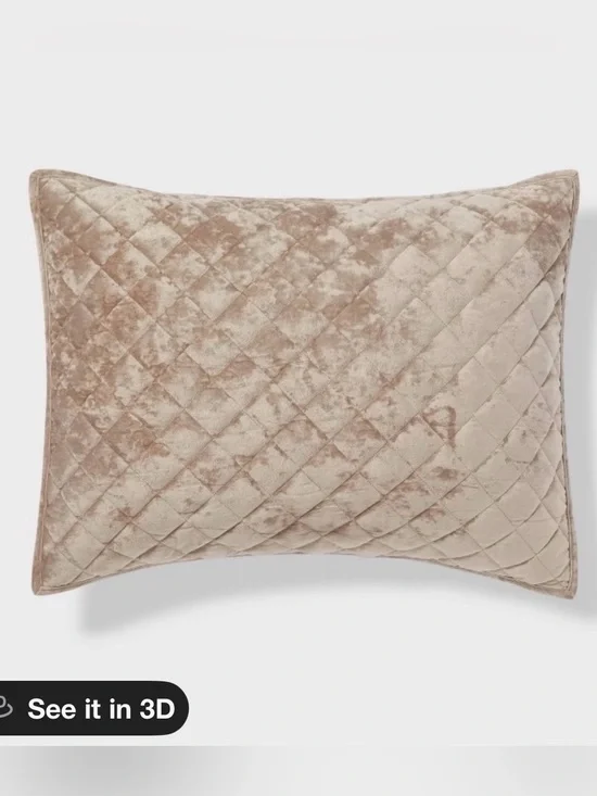 NEW Threshold Standard Luxe Diamond Stitch Velvet Quilt Pillow Sham Light Brown