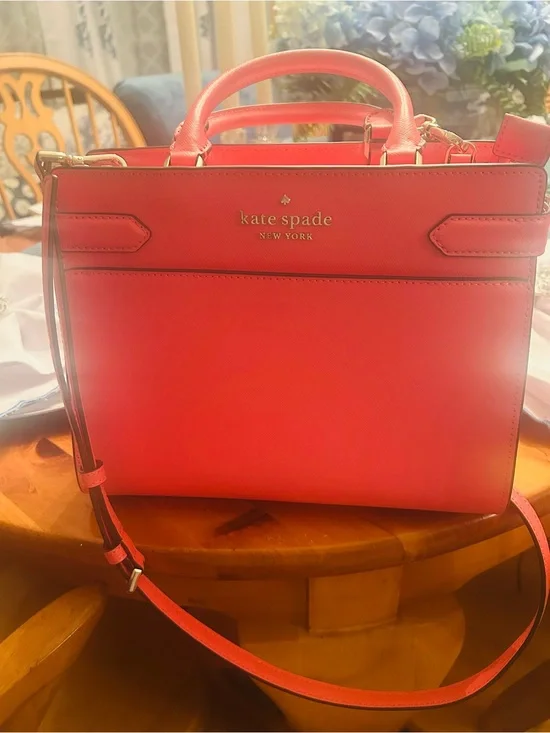 kate spade Hot Coral Saffiano Leather Satchel with Strap