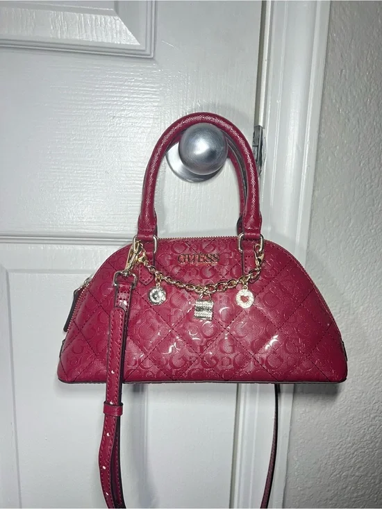 GUESS Quilted Dome Satchel in Deep Berry