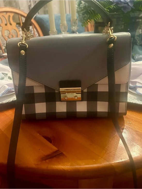 Michael Kors Bluish Gray and Black Plaid Satchel NWOT