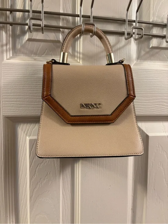 NinRsc Beige & Brown Structured Top-Handle Bag