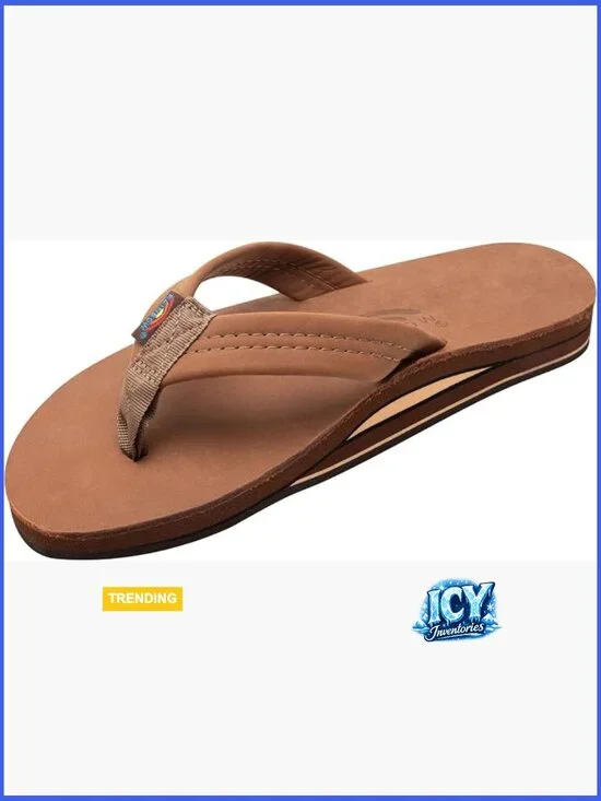 Men's Double Layer Leather Thong Sandals with Arch Support