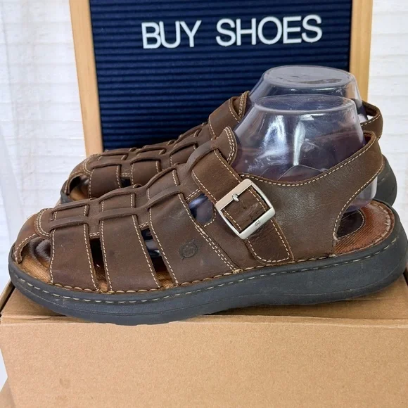 Born Mens Fisherman Sandals Size 10 M Brown Leather‎ GUC! (Bin B8)