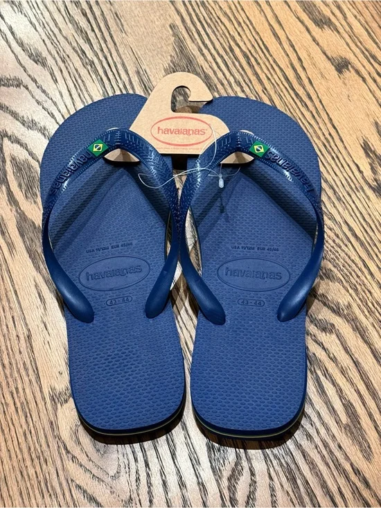 Havaianas Blue Rubber Flip Flops with Brazilian Flag Accent