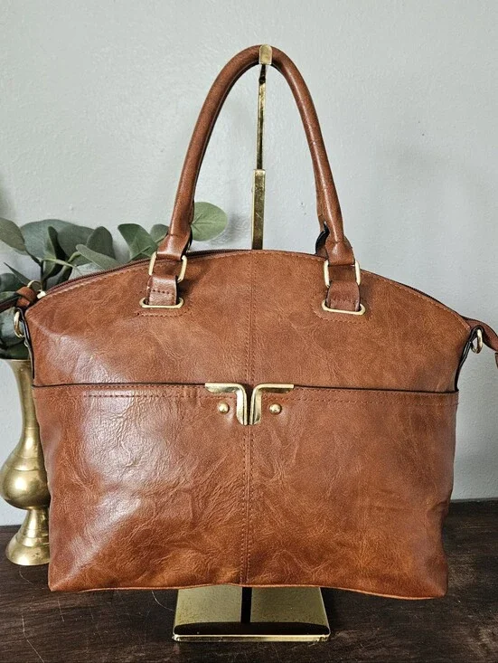 BUENO Sophisticated-Vintage-Preppy Inspired Style Cognac Crossbody/Hand Purse.