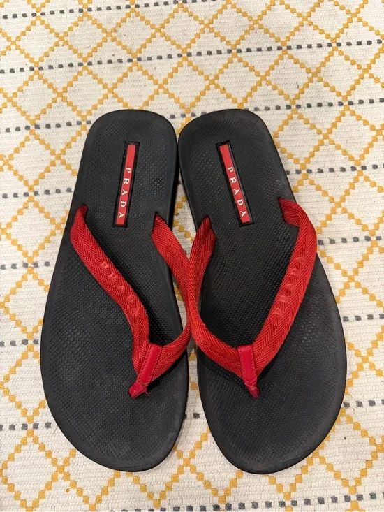 Prada Black Sandals with Red Fabric Thongs