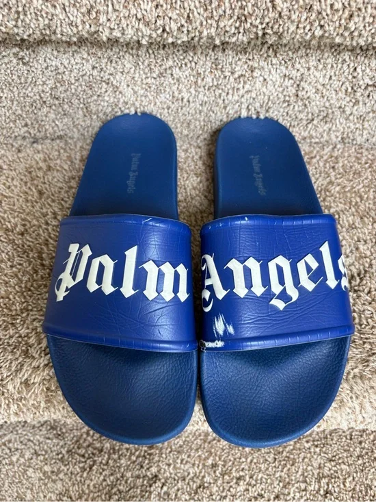 Palm Angels Men’s Royal Blue Logo Slide Sandals