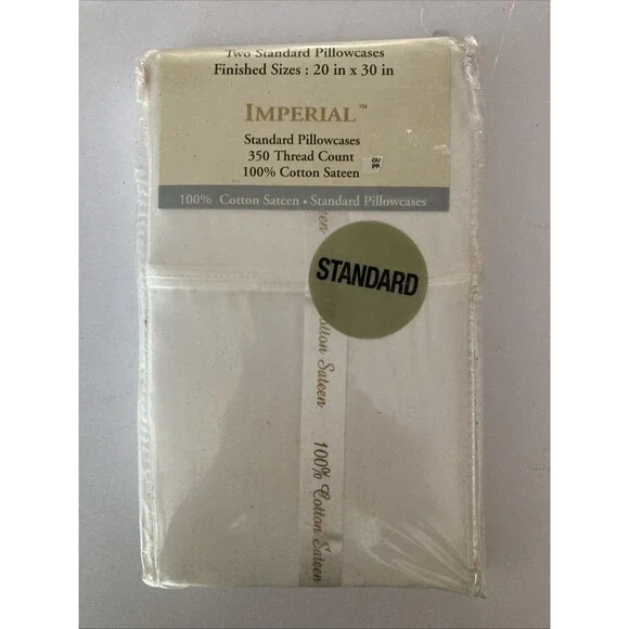 Imperial Collection Two Standard 100% Cotton Sateen Pillowcases 350 Thread CT.