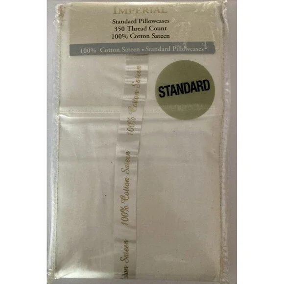 Imperial Collection Two Standard 100% Sateen Cotton Pillowcases 350 Thread Count