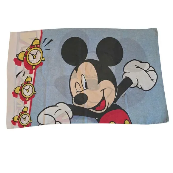 Vintage 90s Mickey Mouse Pillowcase Standard Blue Sleep Wake Alarm Clocks