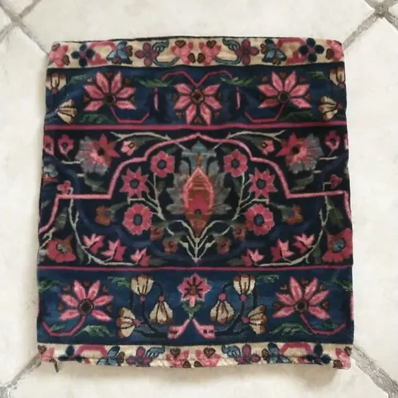Vtg Ralph Lauren Pillow Blue Floral Corduroy Cotton USA Square 14x14