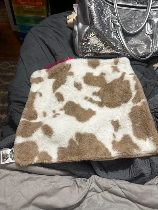 Faux Fur Cow Print Pillow Cover - Cream & Brown