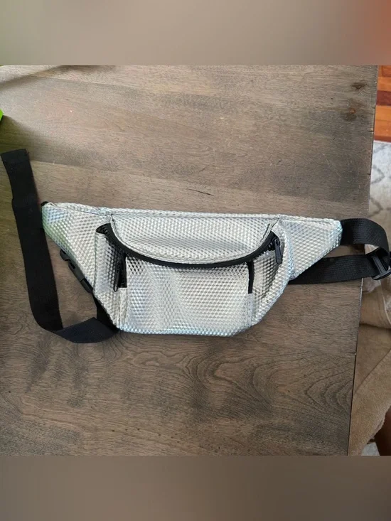 Silver Metallic Festival Belt Bag | Holographic Y2K Crossbody Fanny Pack