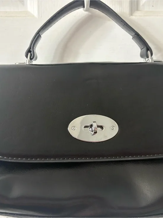 Classic Black Top-Handle Satchel with Silver Turn-Lock