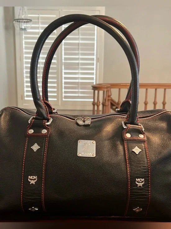 MCM Boston Black Leather Shoulder Bag EUC