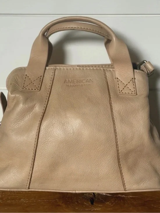 Beige Leather Top-Handle Bag