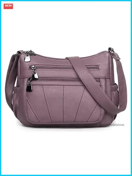 Soft PU Leather Crossbody Satchel Handbag Tote Shoulder Bag Roomy Multi-Pocket