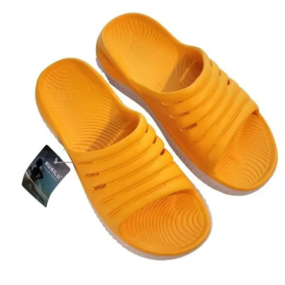 Kailua Recovery Sandals‎ Mens 10 Yellow Marigold Cushioned Slides Athlete NWT