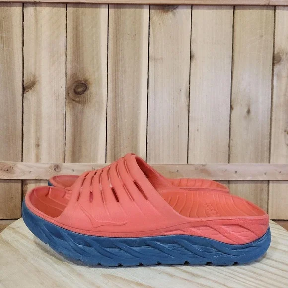 Hoka One One Ora Recovery Slide Sandals Mens 9 Orange Blue Comfort Slip On