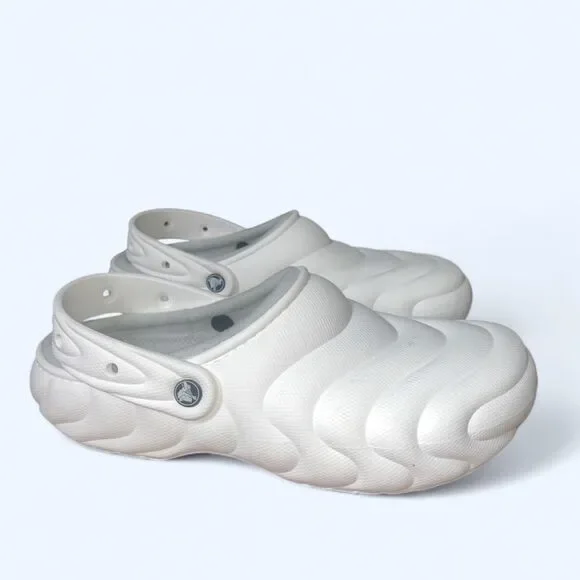 Crocs Men's Grey and White Classic Lined Slip on Overpuff Sandals SZ 12