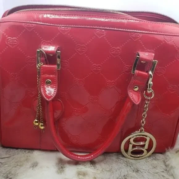Baby Phat Red Patent Leather Satchel Bag 2B Heart Monogram Gold Charm Y2K