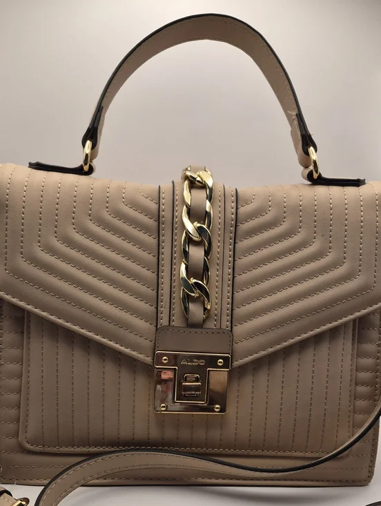 ALDO Taupe Quilted Satchel with Gold Hardware