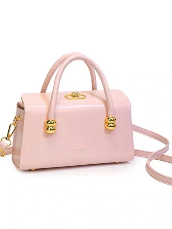 Women’s Pink Patent Top-Handle Satchel with Gold Hardware